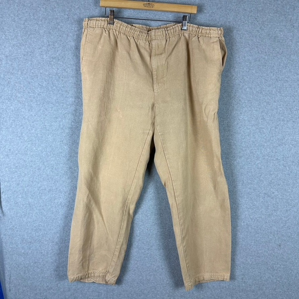ORVIS Mens‎ Tan Elastic Waist Linen Chinos Relaxed Fit Casual Pants 39"